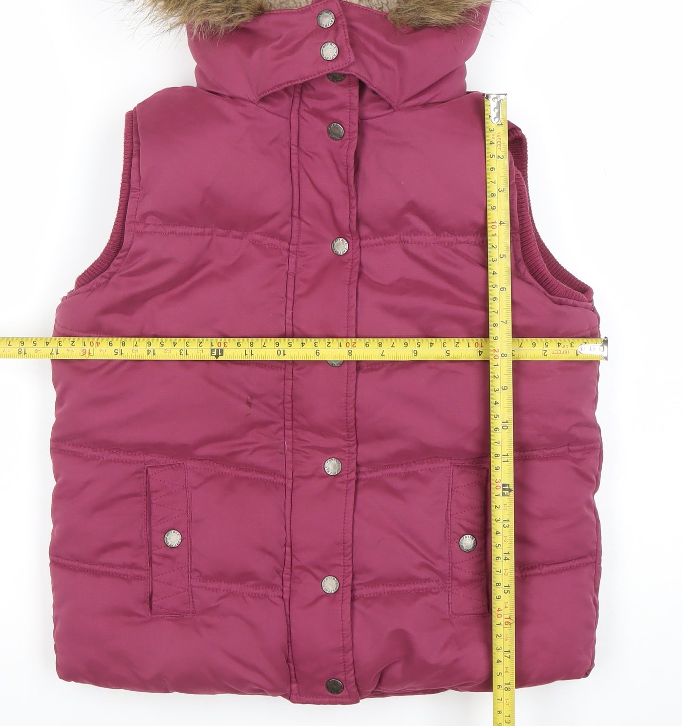 FatFace Girls Pink 10-11 Years Hooded Faux Fur Trim Puffer Gilet Jacket