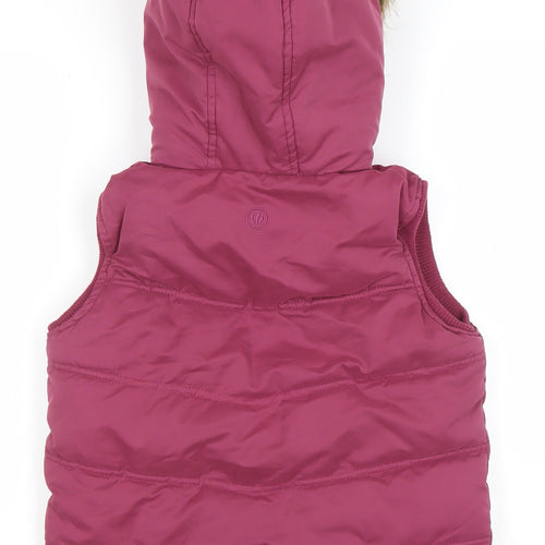 FatFace Girls Pink 10-11 Years Hooded Faux Fur Trim Puffer Gilet Jacket