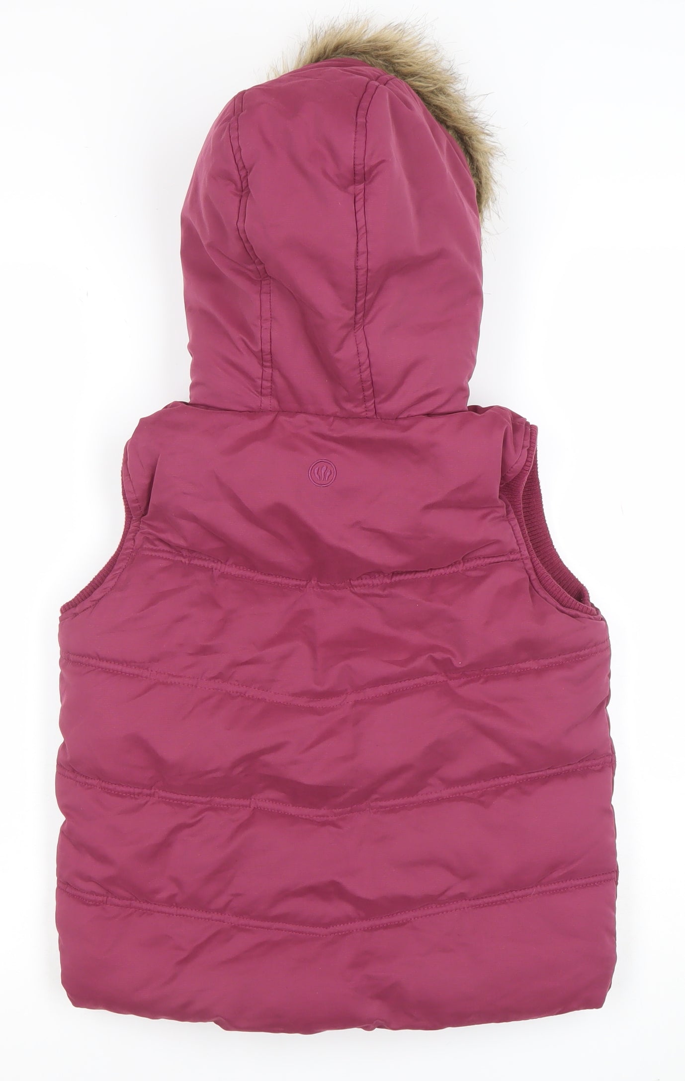 FatFace Girls Pink 10-11 Years Hooded Faux Fur Trim Puffer Gilet Jacket