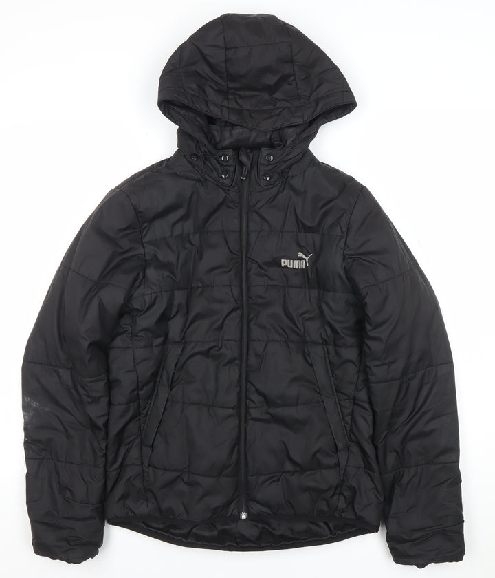 Puma Girls Black 14 Years Puffer Jacket Hooded Quilted Winter Coat