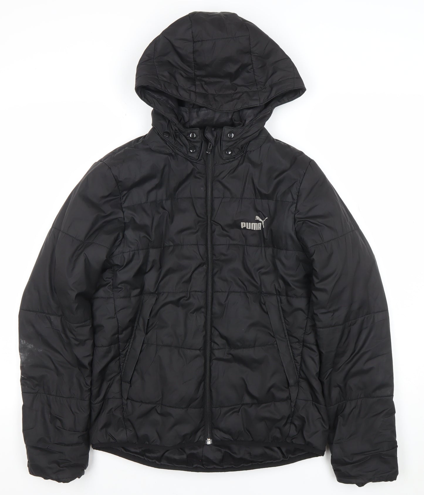 Puma Girls Black 14 Years Puffer Jacket Hooded Quilted Winter Coat