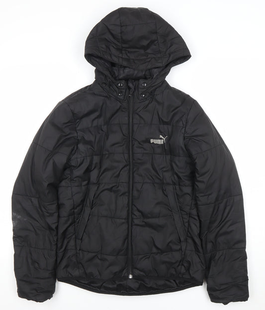 Puma Girls Black 14 Years Puffer Jacket Hooded Quilted Winter Coat