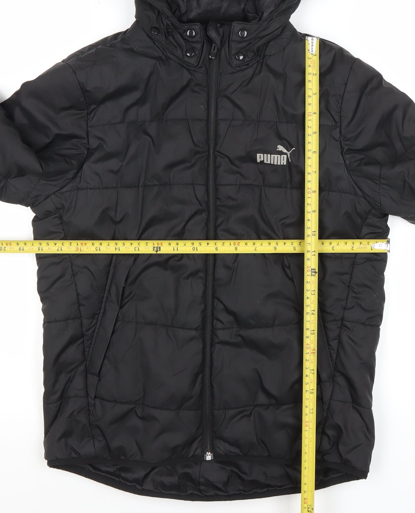 Puma Girls Black 14 Years Puffer Jacket Hooded Quilted Winter Coat