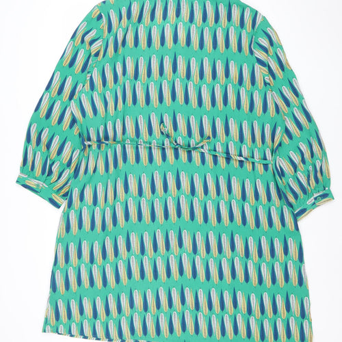 Christy Womens Green Geometric Shift Dress Size 15 V-Neck Casual