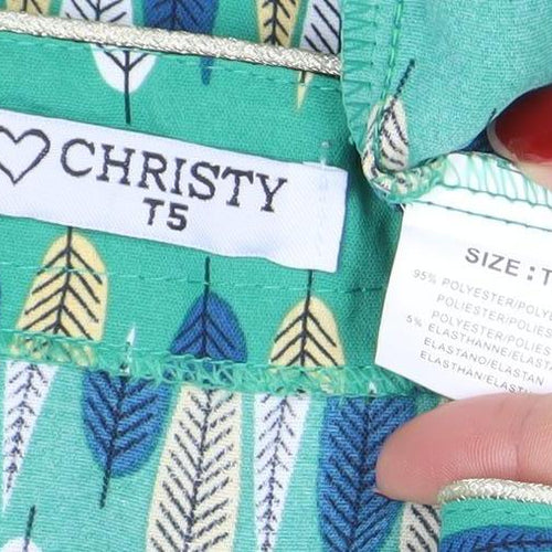 Christy Womens Green Geometric Shift Dress Size 15 V-Neck Casual
