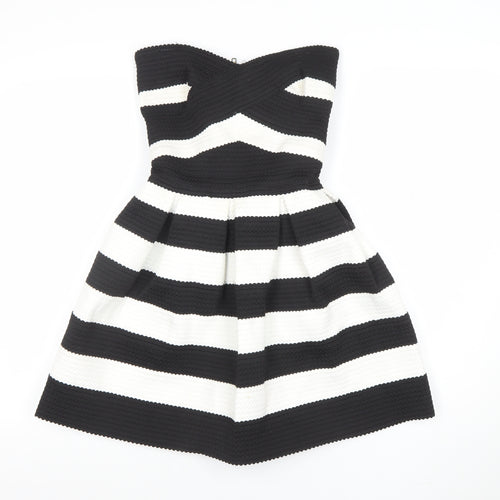 River Island Women’s Black White Striped Strapless Fit & Flare Dress Size 6