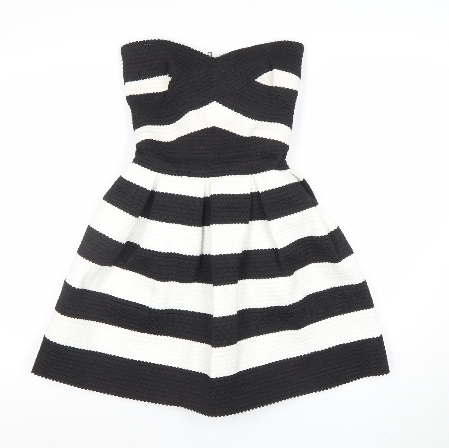 River Island Women’s Black White Striped Strapless Fit & Flare Dress Size 6