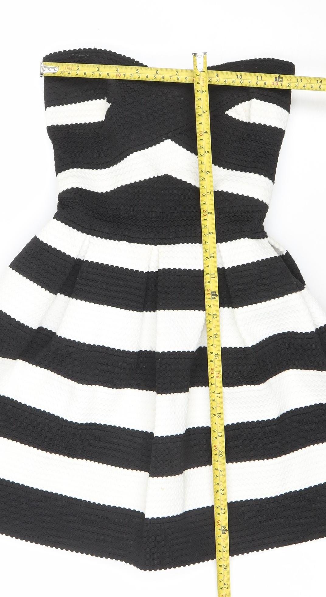 River Island Women’s Black White Striped Strapless Fit & Flare Dress Size 6