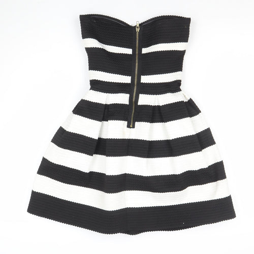 River Island Women’s Black White Striped Strapless Fit & Flare Dress Size 6