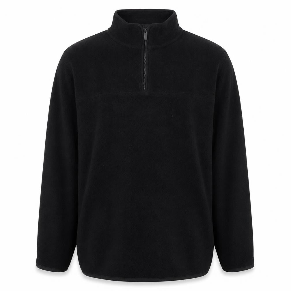 Front view of Only & Sons Men Black L Fleece 1/2 Zip Pullover Sweatshirt