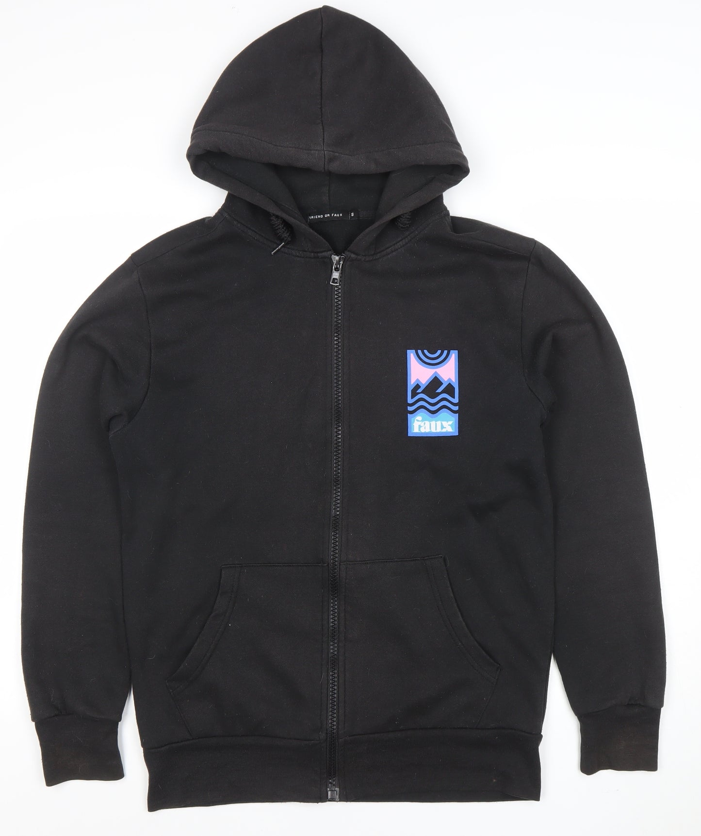 Friend or Faux Men's Black Full Zip Hoodie Size S Graphic Print