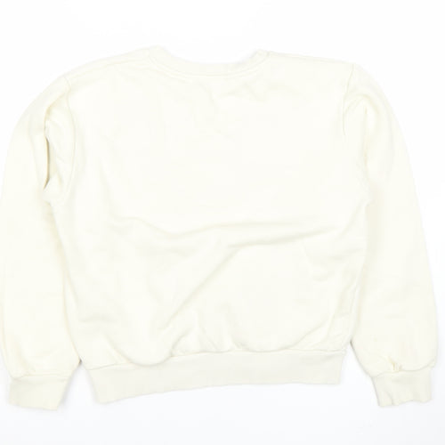 Zara Women Ivory Floral Pullover Sweatshirt Size S Cotton Blend