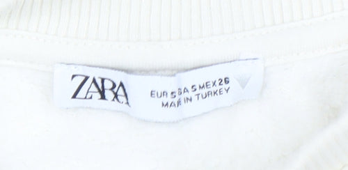 Zara Women Ivory Floral Pullover Sweatshirt Size S Cotton Blend
