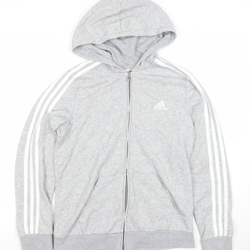 adidas Men’s Grey Full Zip Hoodie Medium Logo Lightweight