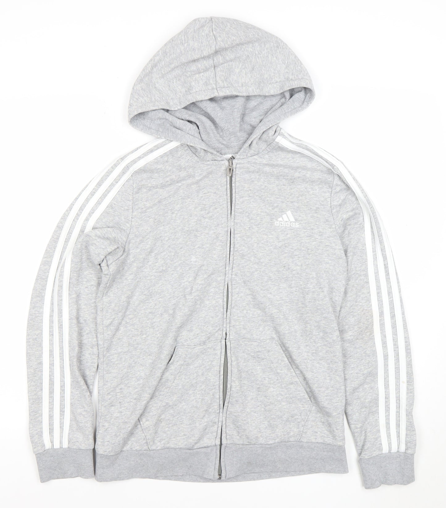 adidas Men’s Grey Full Zip Hoodie Medium Logo Lightweight
