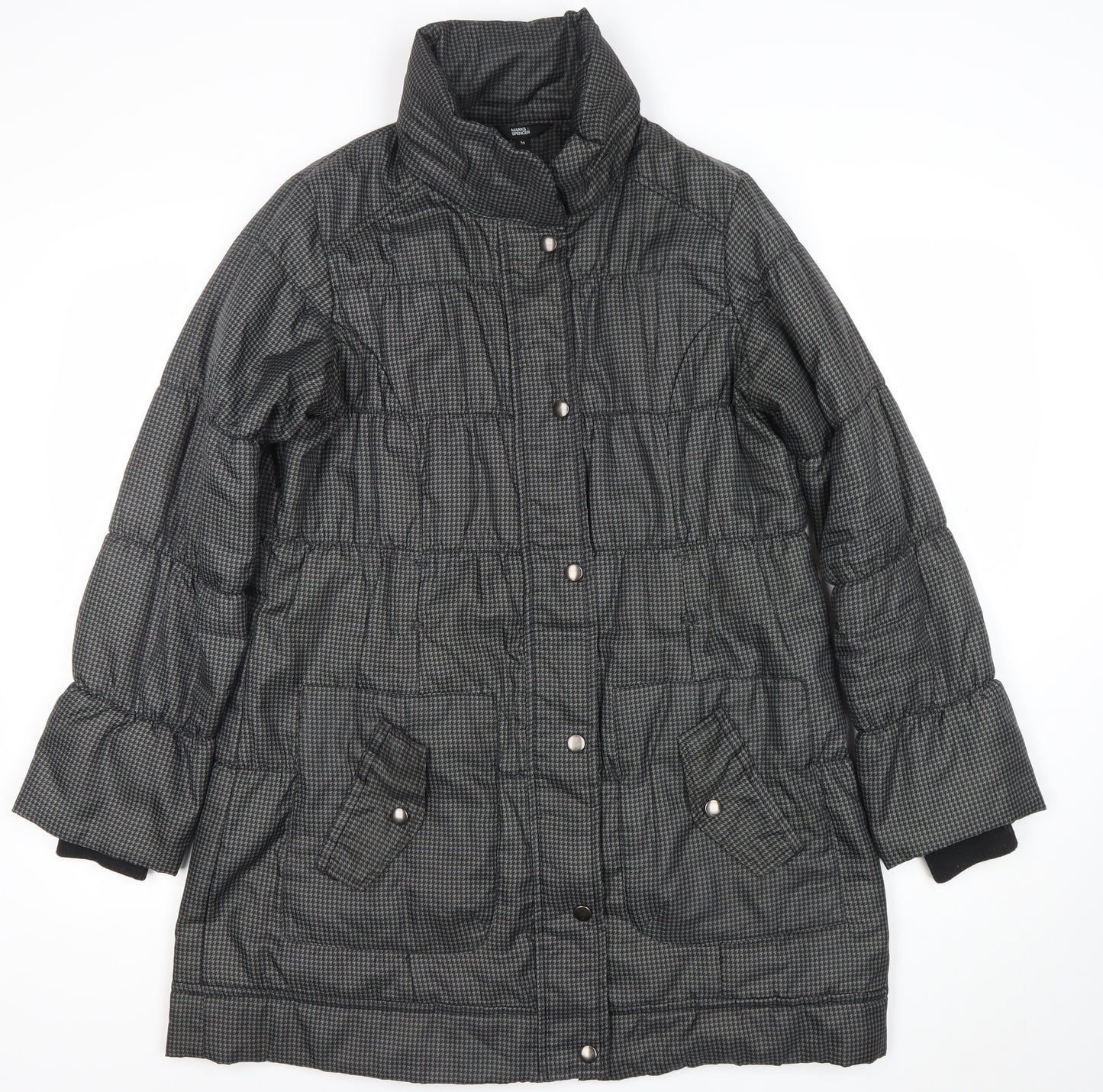 Marks and Spencer Women's Grey Check Long Puffer Coat Size M