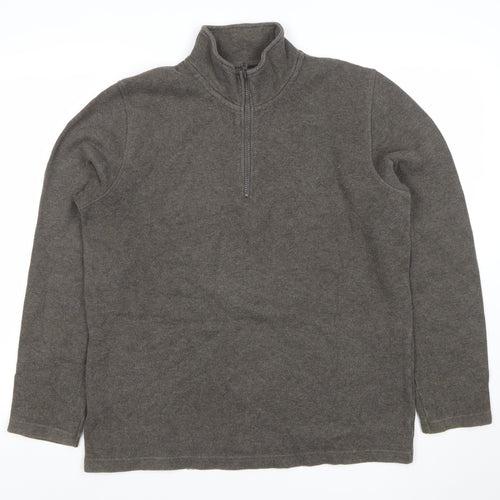Austin Reed Men's Brown 1/4 Zip Cotton Sweater Medium