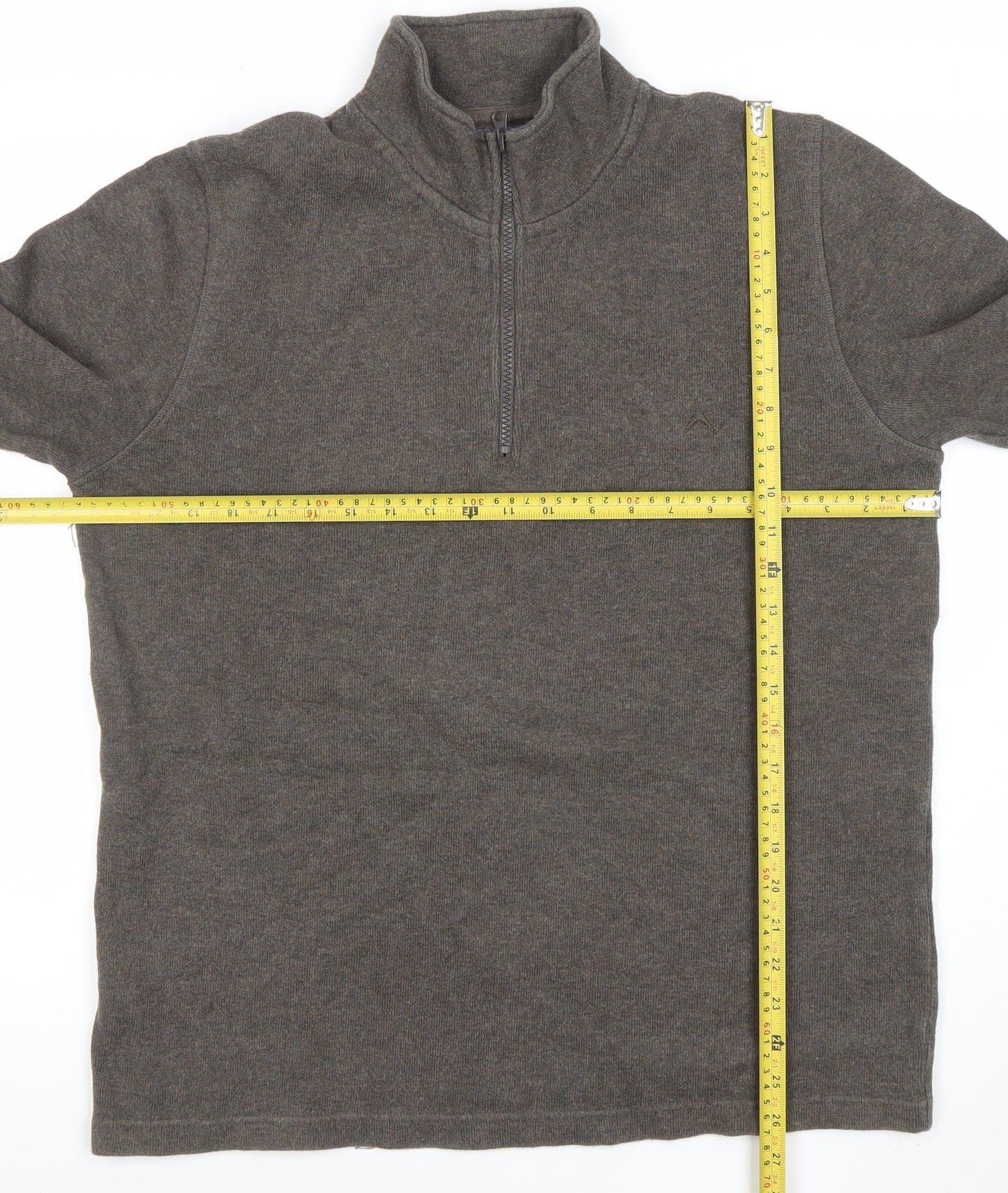 Austin Reed Men's Brown 1/4 Zip Cotton Sweater Medium
