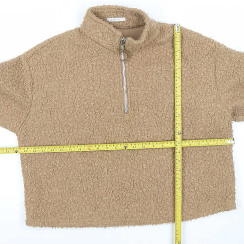 Zara Women Beige 1/2 Zip Fleece Pullover Sweatshirt Size S