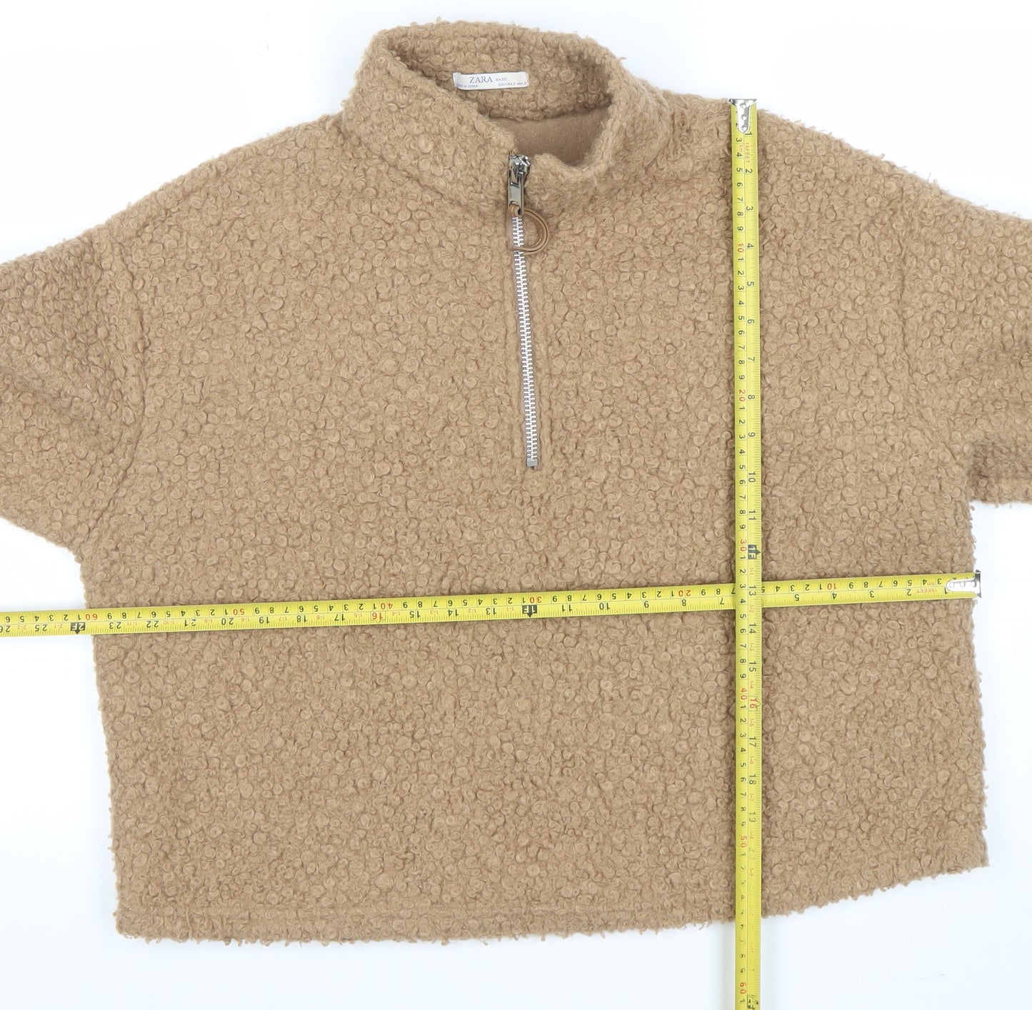 Zara Women Beige 1/2 Zip Fleece Pullover Sweatshirt Size S