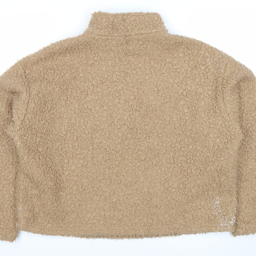 Zara Women Beige 1/2 Zip Fleece Pullover Sweatshirt Size S