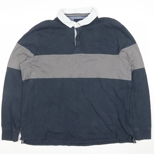Lincoln Men's Blue 2XL Long Sleeve Colourblock Cotton Polo Shirt