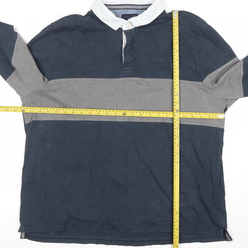 Lincoln Men's Blue 2XL Long Sleeve Colourblock Cotton Polo Shirt