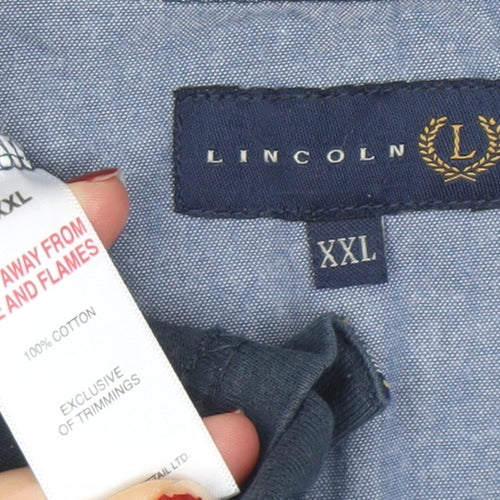 Lincoln Men's Blue 2XL Long Sleeve Colourblock Cotton Polo Shirt
