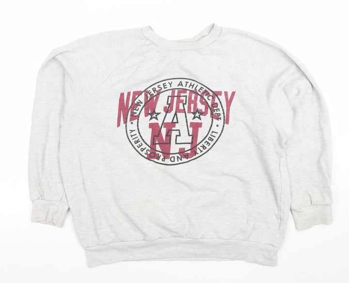 Topman Men's Grey L College Graphic Crew Neck Sweatshirt