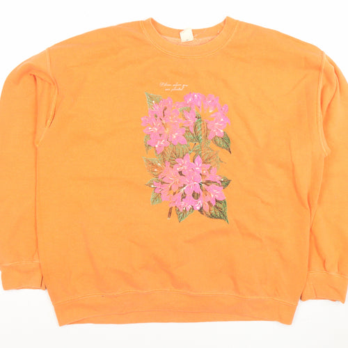 Great Outfitters Women Orange Floral Pullover Sweatshirt Size M