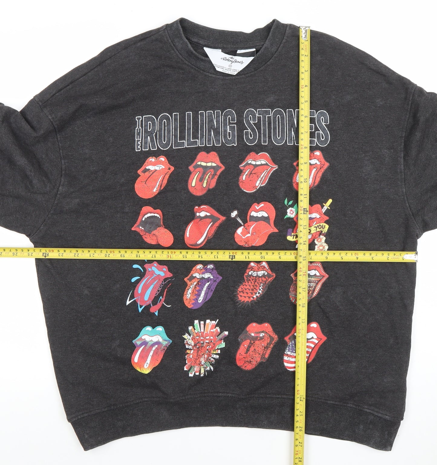 The Rolling Stones Women's Black XS Pullover Sweatshirt Graphic Cotton Blend