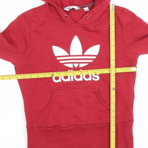 Adidas Women Red Pullover Hoodie Size 8 Cotton Blend Logo Sweatshirt