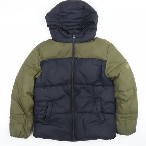 Mango Boys Green & Black Hooded Puffer Jacket 11-12 Years Winter Coat