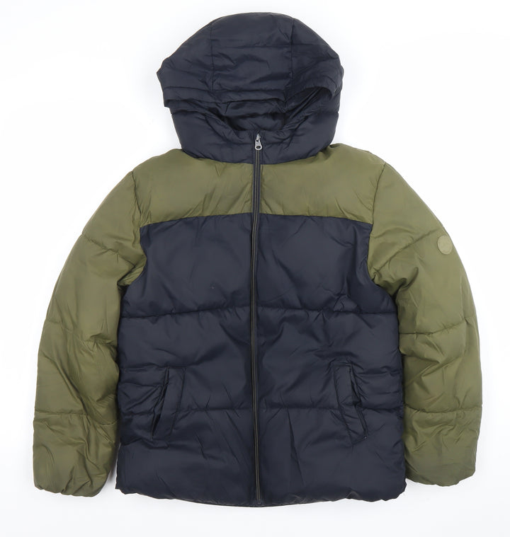 Mango Boys Green & Black Hooded Puffer Jacket 11-12 Years Winter Coat