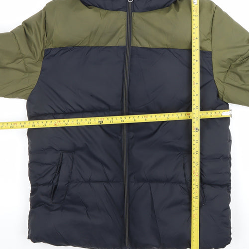 Mango Boys Green & Black Hooded Puffer Jacket 11-12 Years Winter Coat
