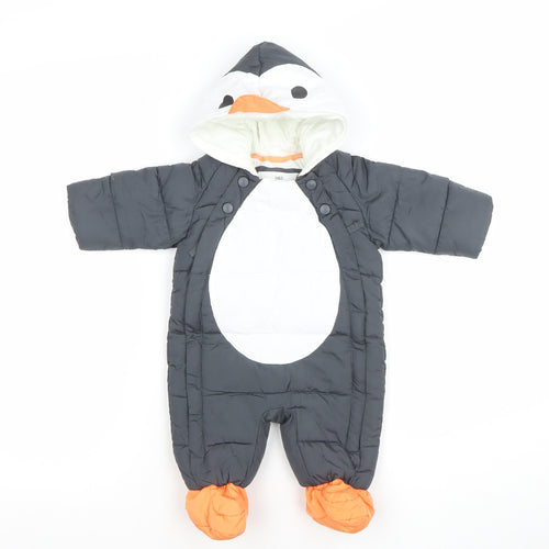 Marks and Spencer Unisex Baby Black Penguin Puffer Snowsuit 0-3 Months Winter Hooded