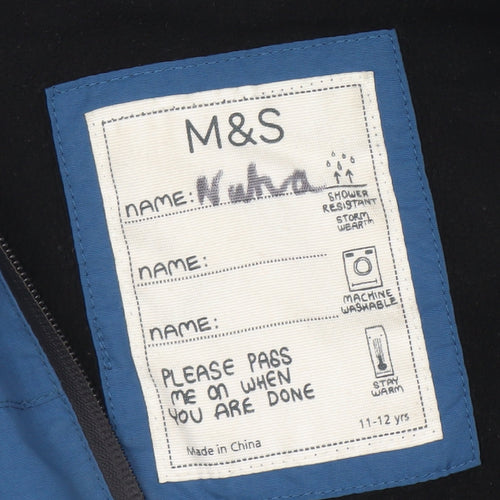 Marks and Spencer Boys Blue Hooded Puffer Jacket 11-12 Years Water Resistant