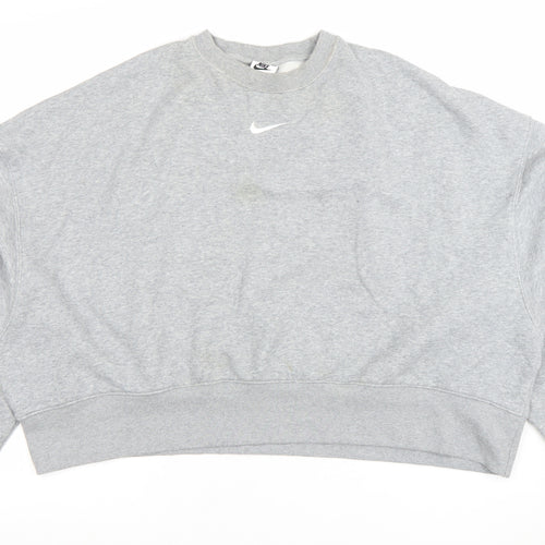 Nike Women Grey L Oversized Crew Neck Pullover Sweatshirt