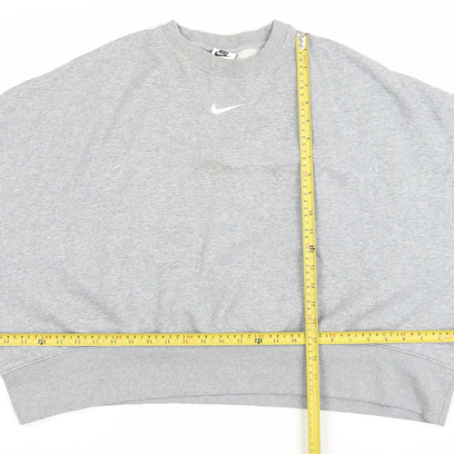 Nike Women Grey L Oversized Crew Neck Pullover Sweatshirt