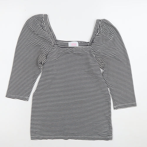 SAYLOR Women's Black Striped Square Neck Puff Sleeve Blouse Size 12