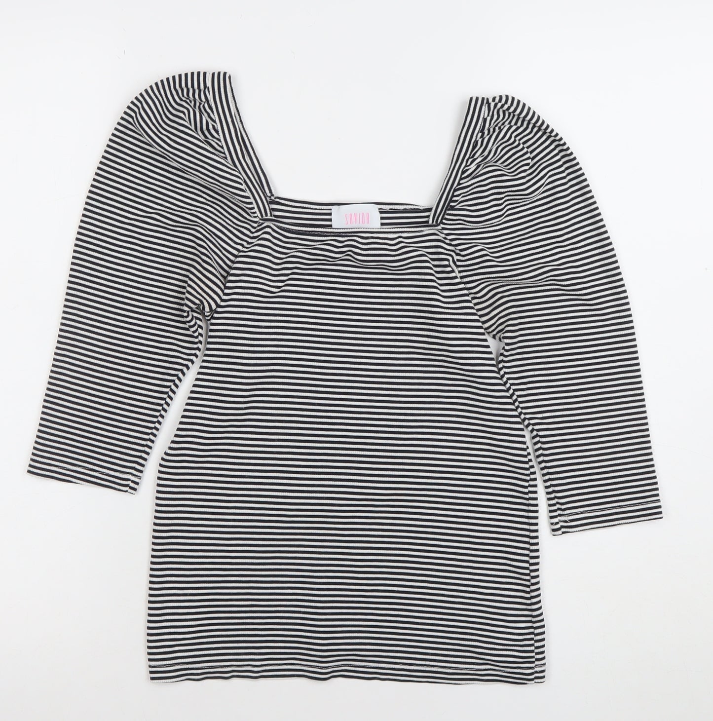 SAYLOR Women's Black Striped Square Neck Puff Sleeve Blouse Size 12