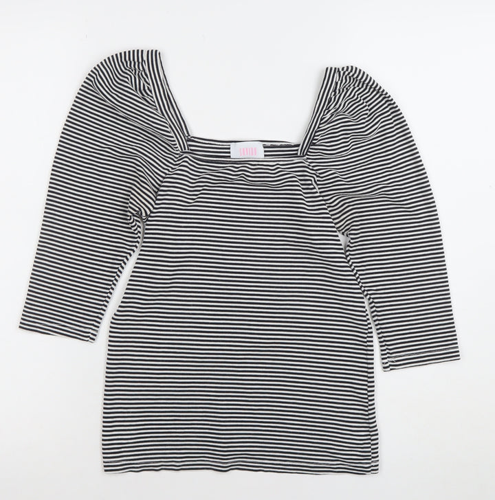 SAYLOR Women's Black Striped Square Neck Puff Sleeve Blouse Size 12