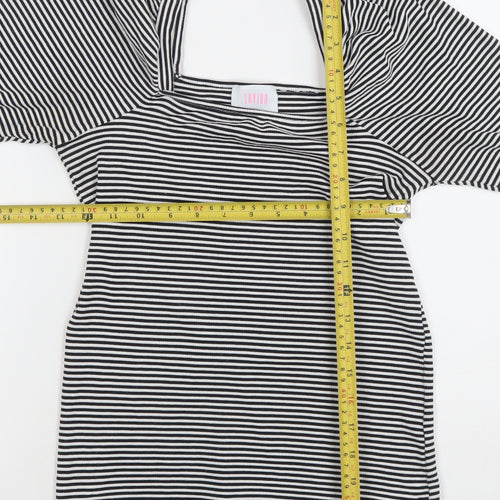 SAYLOR Women's Black Striped Square Neck Puff Sleeve Blouse Size 12