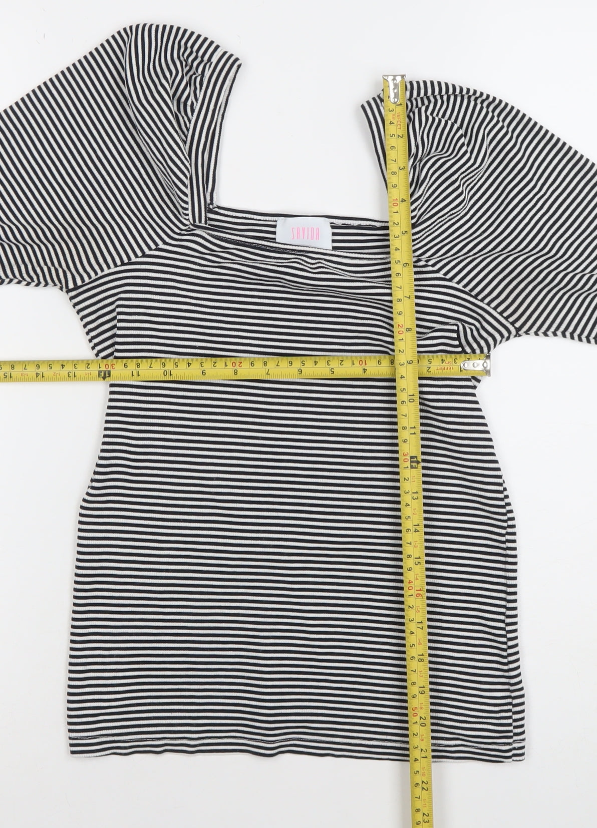 SAYLOR Women's Black Striped Square Neck Puff Sleeve Blouse Size 12