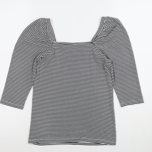 SAYLOR Women's Black Striped Square Neck Puff Sleeve Blouse Size 12