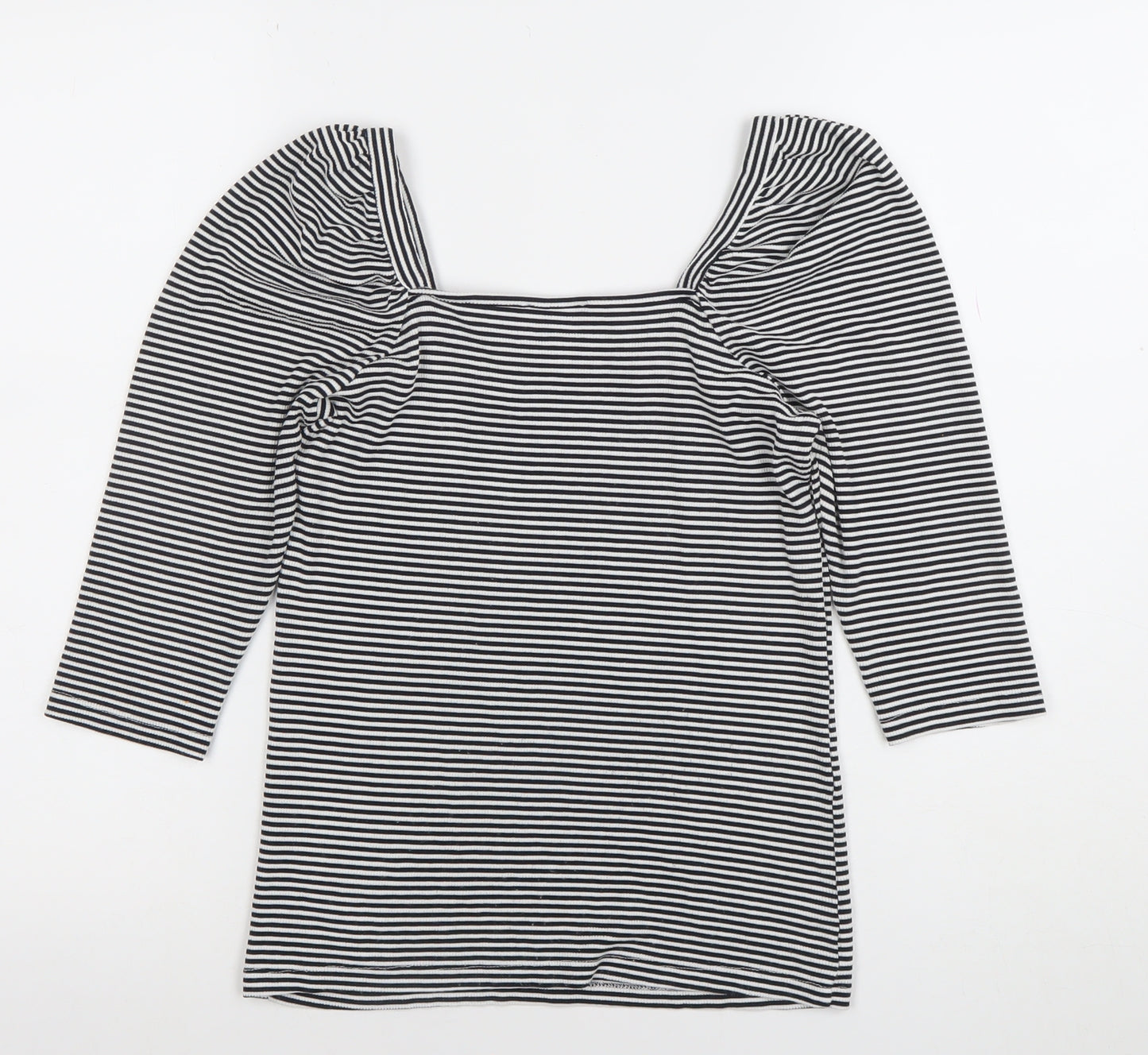 SAYLOR Women's Black Striped Square Neck Puff Sleeve Blouse Size 12
