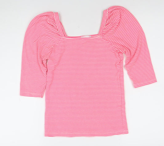 Savida Women's Pink Striped 3/4 Puff Sleeve Square Neck Top Size 12