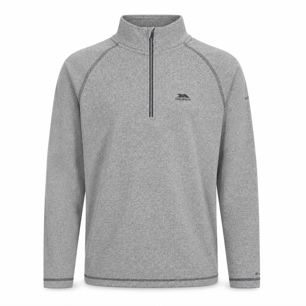 Front view of Trespass Men's Grey 1/2 Zip High Neck Lightweight Sweatshirt, size S