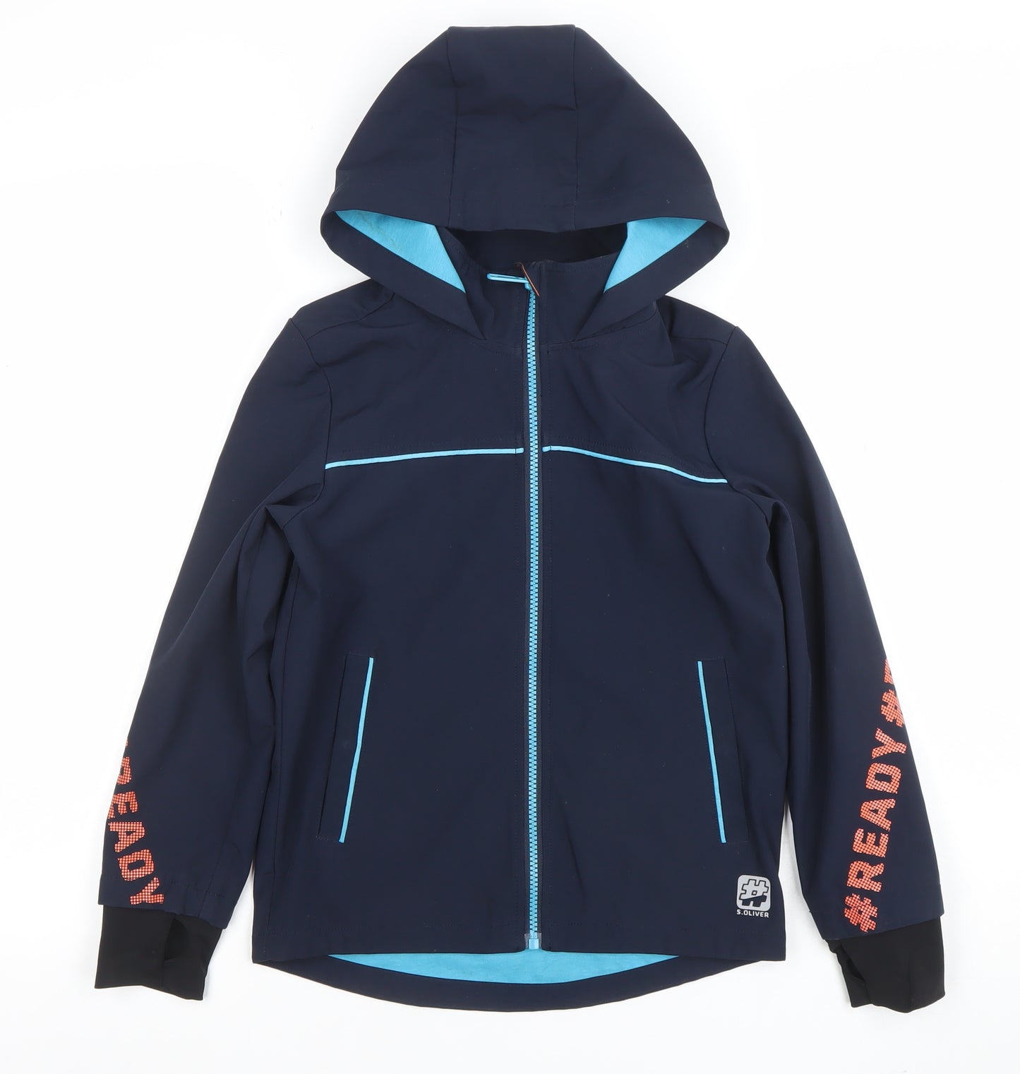 s.Oliver Boys Blue Hooded Soft Shell Jacket 8 Years Lined Water Resistant