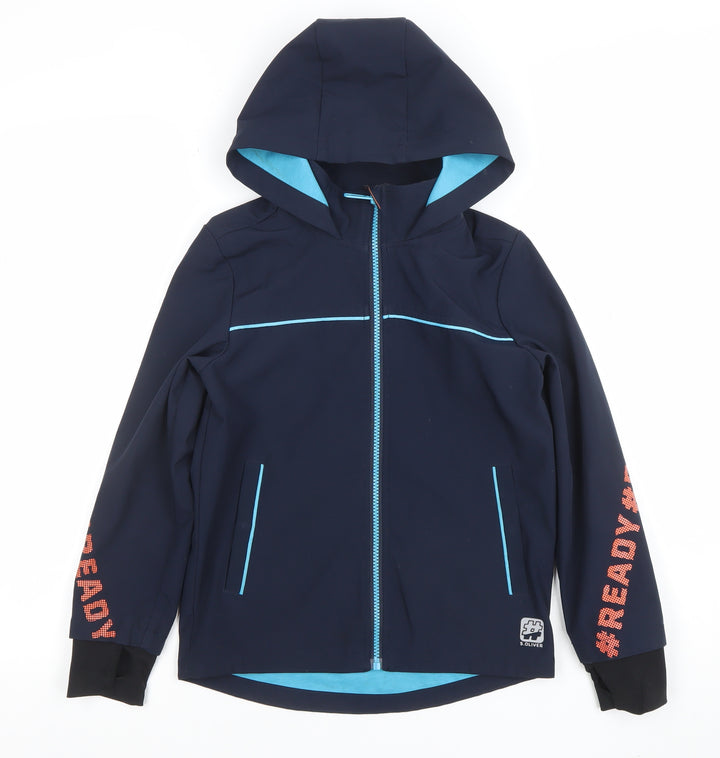 s.Oliver Boys Blue Hooded Soft Shell Jacket 8 Years Lined Water Resistant